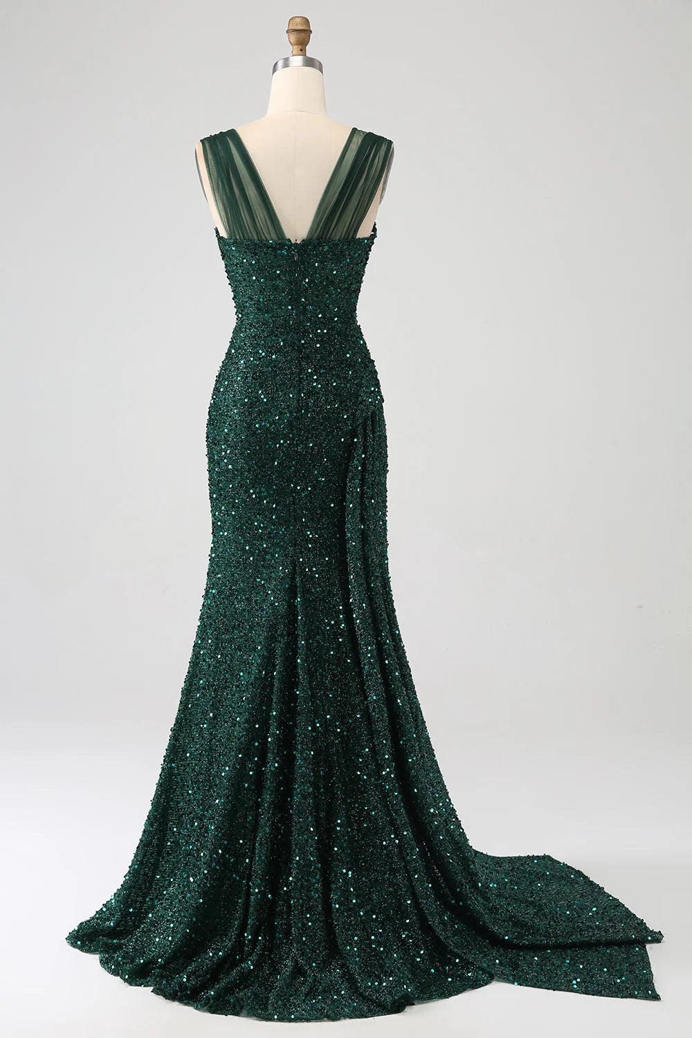 Vestido de fiesta largo plisado con lentejuelas brillantes y abertura en el muslo